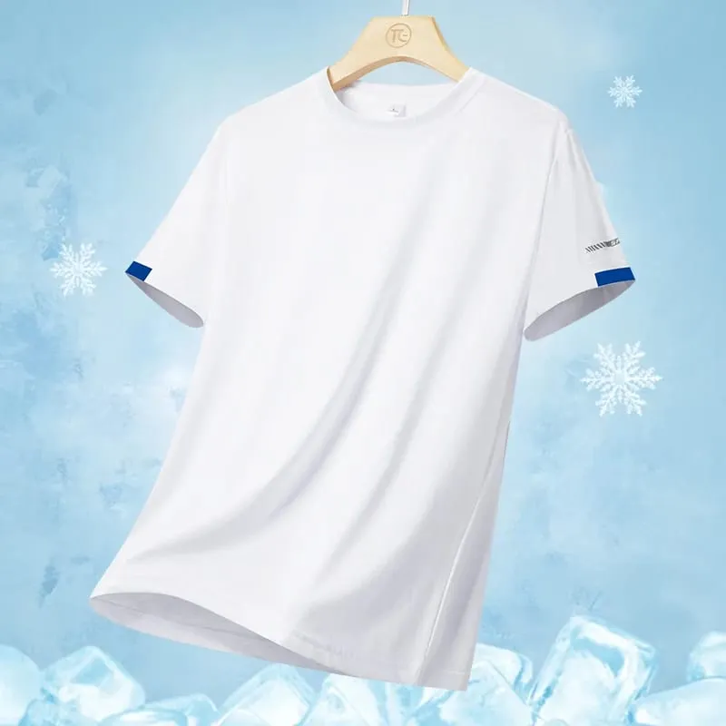 Herr sommar Ice Silk Kortärmad Sport T-shirt Snabbtorkande Löpartröja som andas Enkel Enfärgad Mode Tunn Topp
