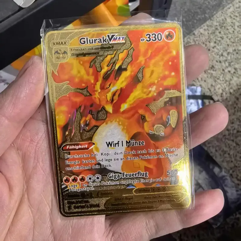 Pokemon Metal Cards in Deutsch Terastal Pikachu Arceus Charizard DIY Trading Flash Card Anime Cartoon Gift