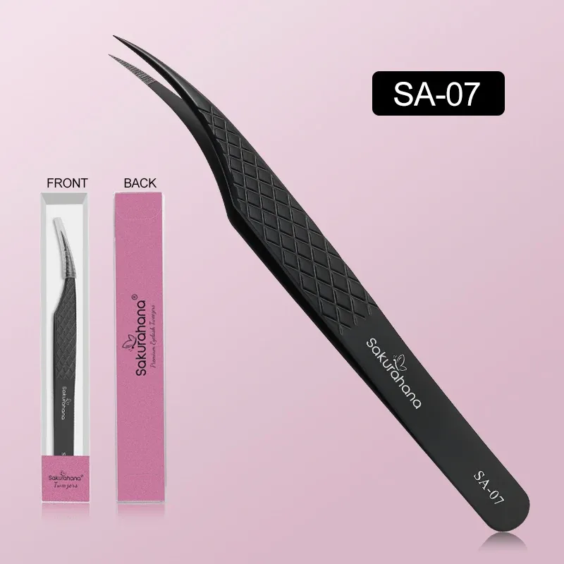 Professional Eyelash Tweezers Black Fiber Tip For Lash Extensions Mega Volume Mink Lashes Tool Makeup Artist Kit