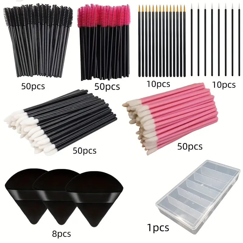 229PCS Set Berus Mekap - 100 Bulu Mata & 100 Berus Bibir dengan Sarung Penyimpanan Kit Semua-dalam-Satu untuk Pemula/Pro (Kegunaan Salun & Rumah)