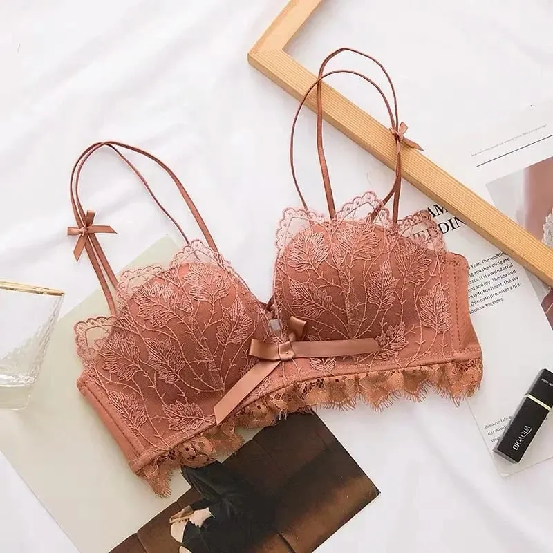 여성을위한 섹시한 딥 브이 란제리 세트 무선 컴포트 푸시 업 Bralette 통기성 레이스 브래지어와 팬티 세트 — image 6
