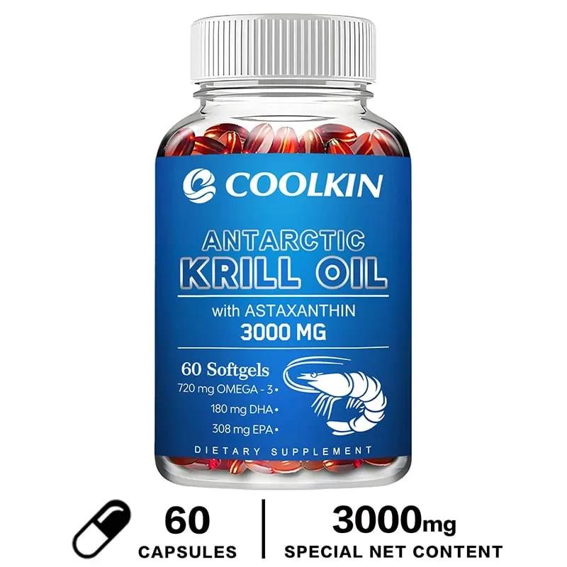 Antarctic Krill Oil 3000mg - Omega-3 EPA DHA Natural Astaxanthin Maximum Strength for Heart & Joint Health