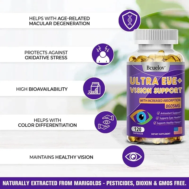 Eye Vitamins with A Blend of Lutein Zeaxanthin and Bilberry Extract for Macular Fatigue Dry Eyes and Vision Health in Adults