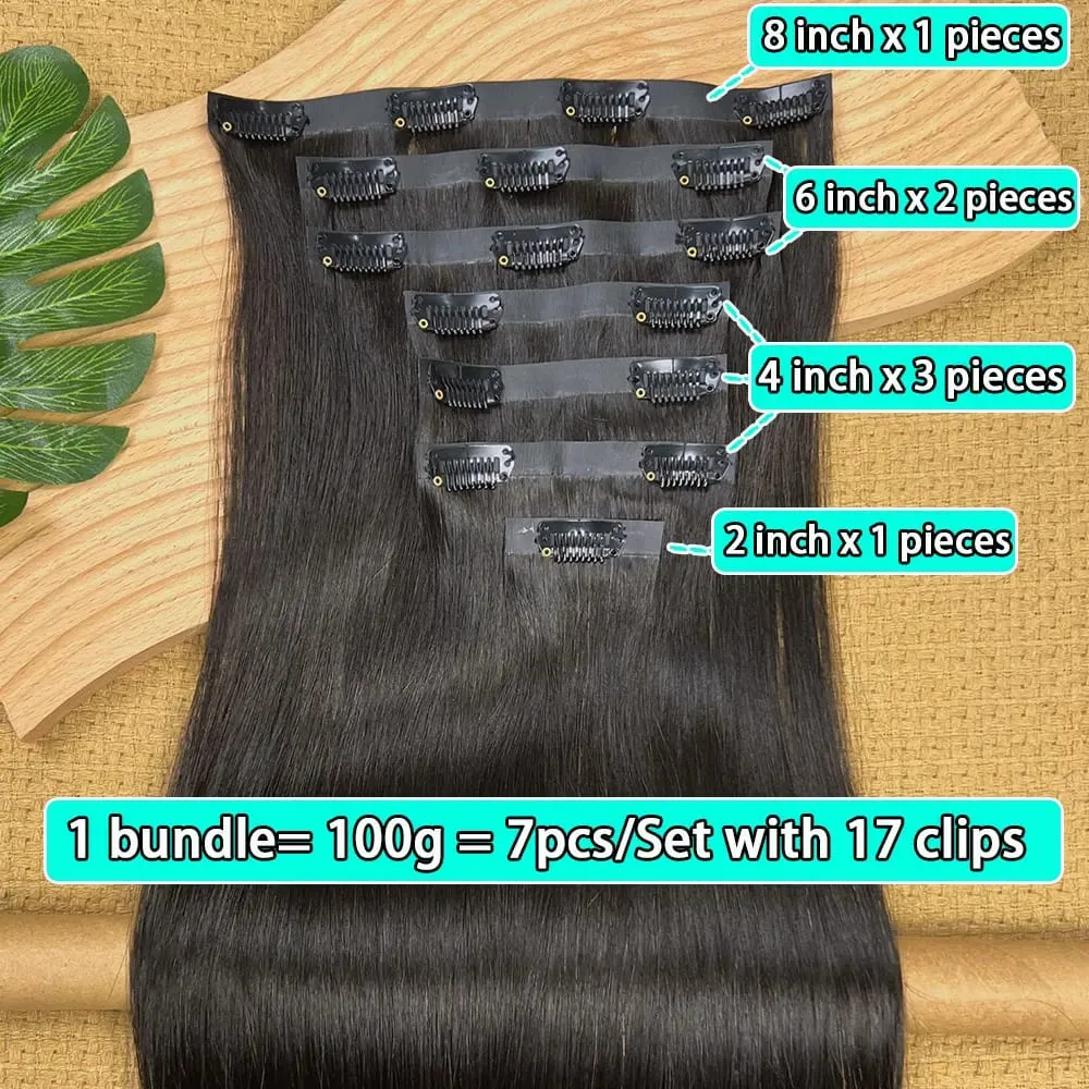 Raw Virgin Clip In Hair Extensions Human Hair Vietnamese Straight Clip In Natural Black Clip Ins Unprocessed Hair 100g 7Pcs/Set — image 2