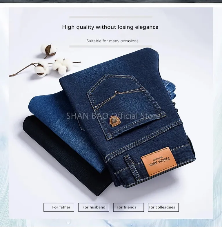 BAO 2026 autumn spring fitted straight stretch denim jeans classic style badge youth men's business casual jeans trousers — image 10