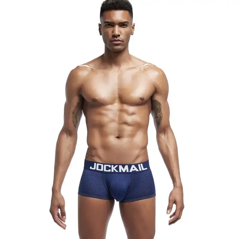 Jockmail Boxers Sexy Mens Panties Mesh Quick-drying Breathable Calzoncillos Solid Color Simple Boxers Hombre Semi-transparent — image 7