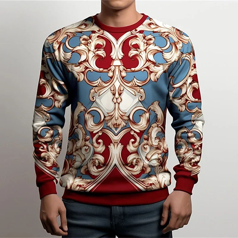 3D Printed Luxurious Sweatshirt For Men Colorful Florals Pattern Pullover Casual Loose O-Neck Hoodies Unisex Long Sleeve Tops — image 2