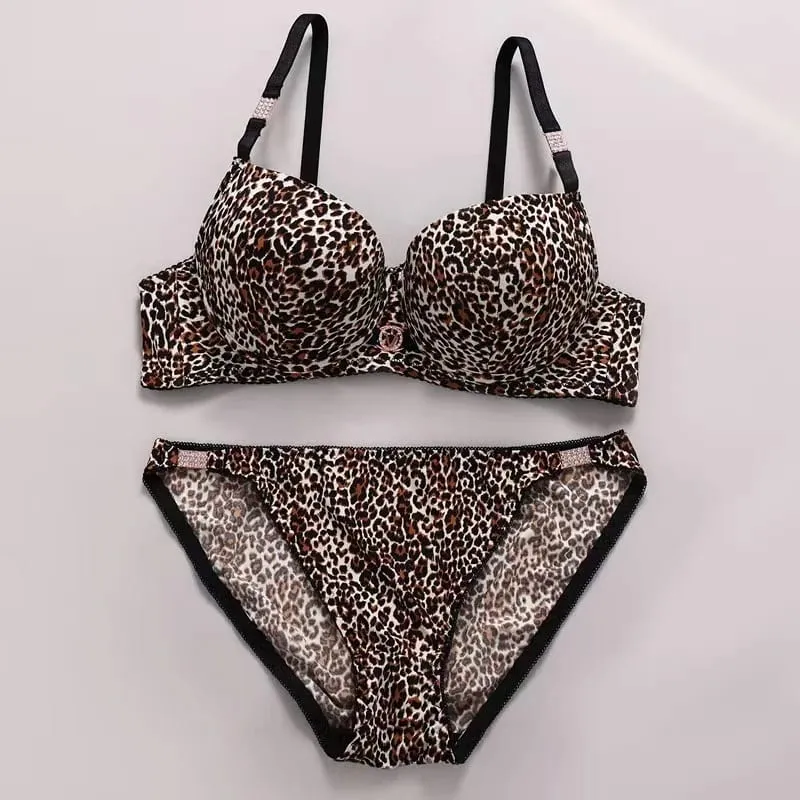 New 2025 Leopard Print Upper Thin Lower Thick Bra Set Sexy Push-Up Bra Set — image 9