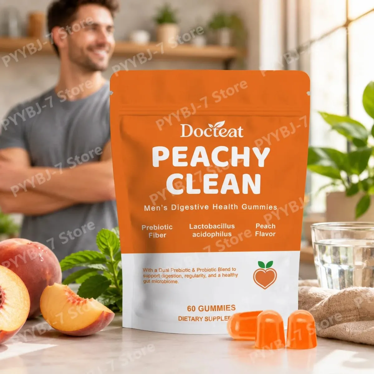 Men's Digestive Health Gummies – Prebiotic at Probiotic Blend – Sinusuportahan ng Peach Flavor ang Men Gut Health Araw-araw — image 2