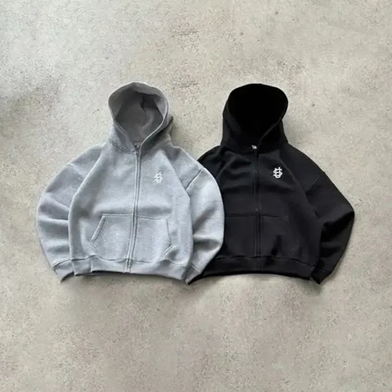 Sudaderas con capucha Y2k High Street con patrón bordado para hombre, sudaderas holgadas de gran tamaño, jersey para mujer, Sudadera con capucha con cremallera de Hip Hop, pantalones Vintage — image 5