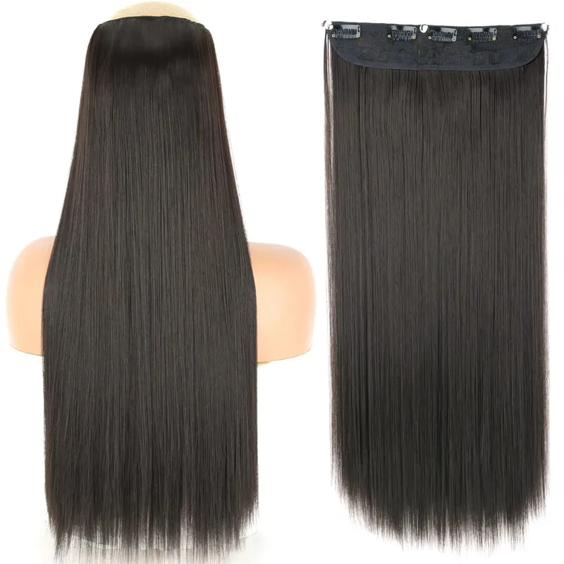 32inch Synthetic Hair Extensions One Piece 5 Clips Long Straight High Temperature Fiber Black Brown Hairpiece — image 11