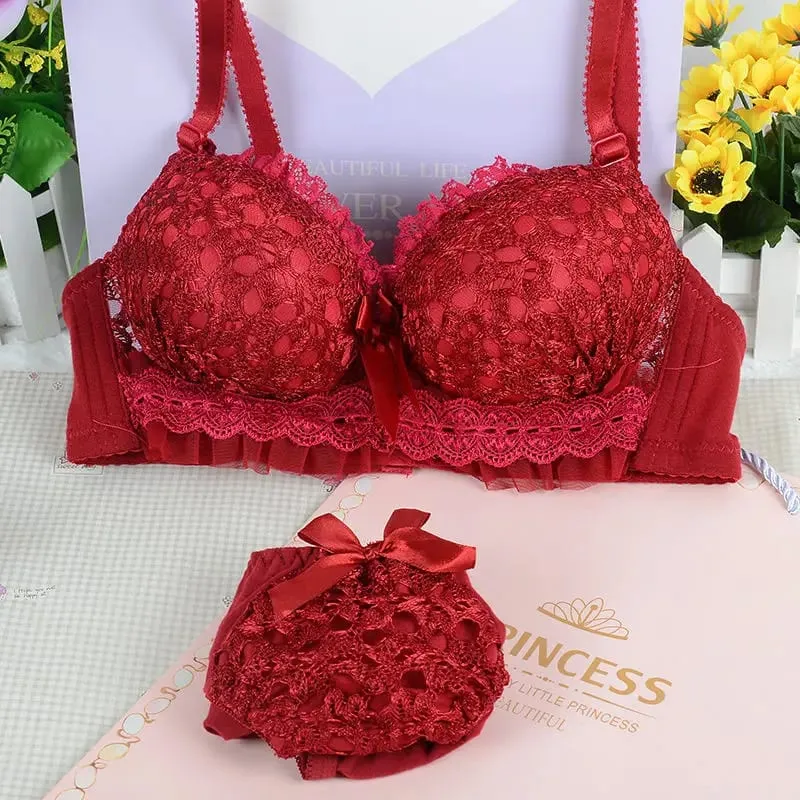 Women Wireless Sexy Bra Set Low Waist Panties Nonwire Bralette Lingerie Set Soft Brassiere Female Fashion Underwear Big Size Set — image 7