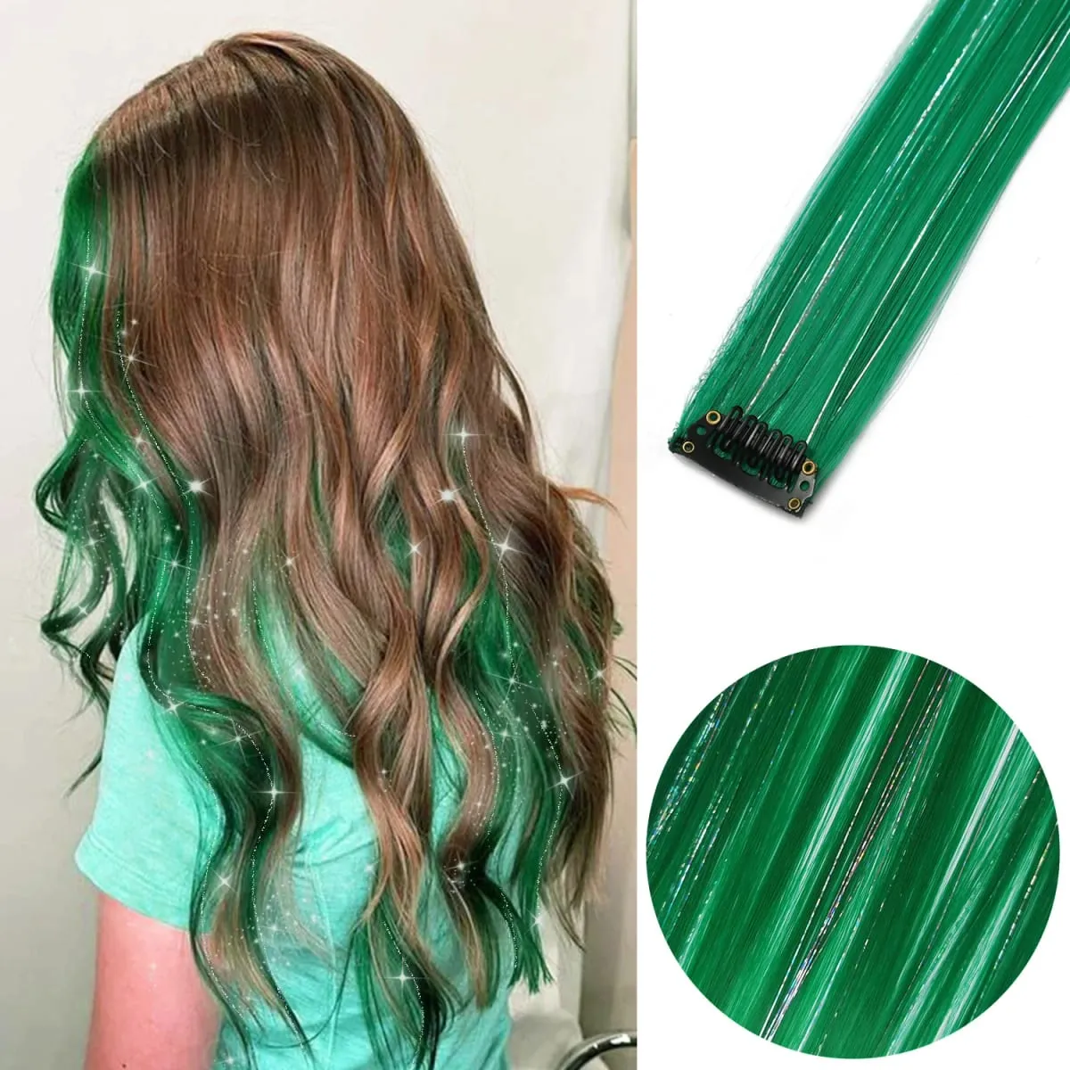 6pcs/pack Colored Party Highlights Clip in Hair Extensions 22 inches Multi-colors Straight Hair Synthetic Hairpieces