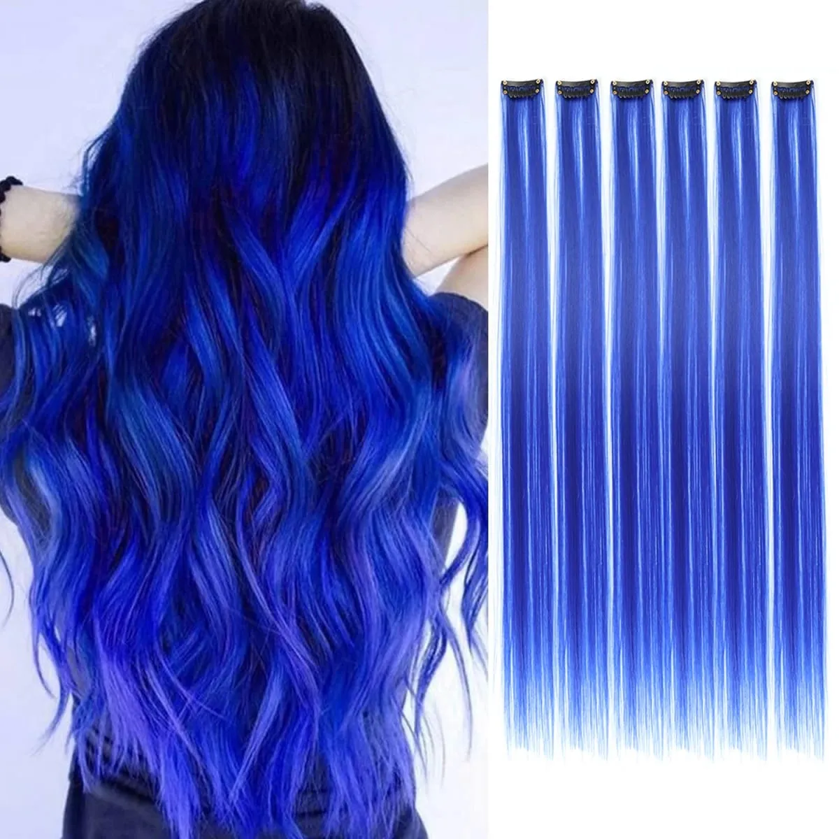 6pcs/pack Colored Party Highlights Clip in Hair Extensions 22 inches Multi-colors Straight Hair Synthetic Hairpieces