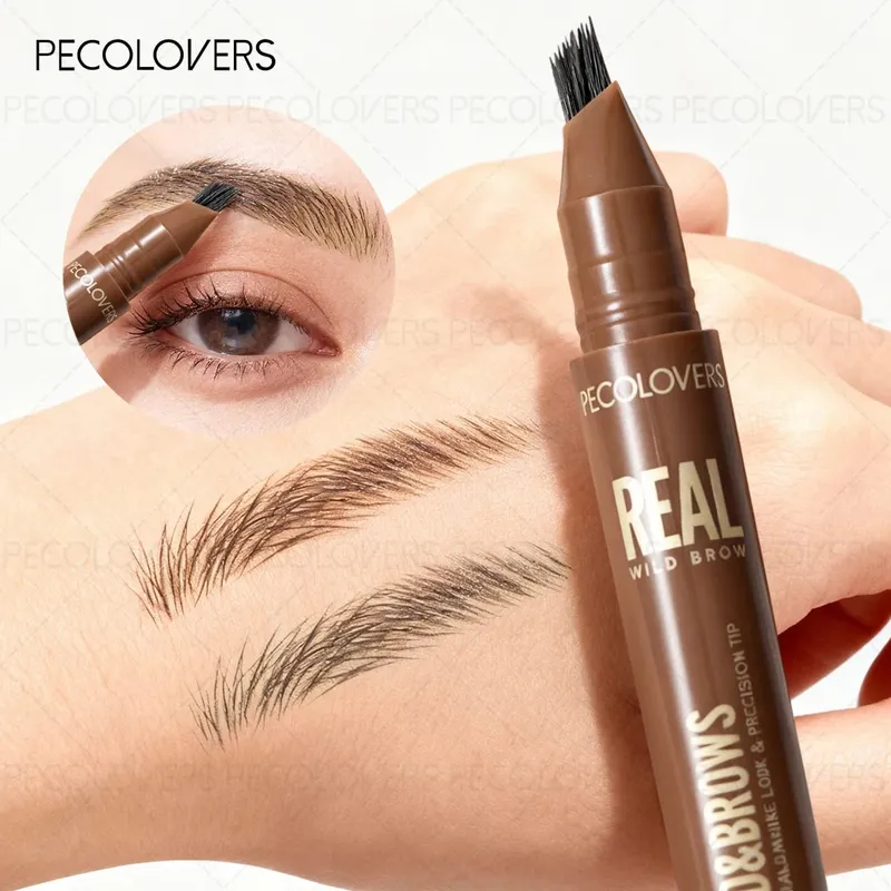 2PCS/SET 3D Wild Waterproof & Sweatproof Eyebrow Pencil &eyebrow Razor Mult Split Tip Eyebrows Pen Eyebrow Portable for Travel