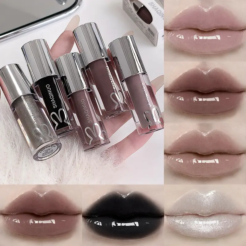 Mirror Watery Lip Gloss Lasting Moisturizing Lip Tint Cool Black Silver Gray Pearl Fine Sparkling Lipstick Makeup Cosmetics — image 2