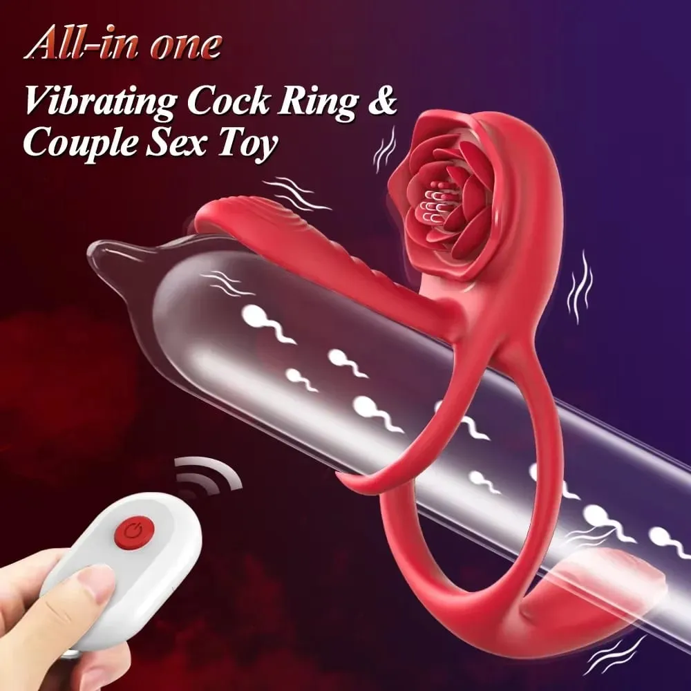 Rose Vibrating Cock Ring Penis Sleeve Vibrator G-spot Clitoral Stimulator 10 Vibration Sex Toy for Adult Men Clitoris Vibrator