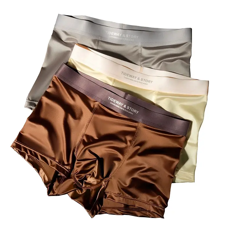 4PCS Men's Underwear Ice Silk High-End Men's Light Luxury Satin Silk Breathable Flat Corner Four Cornered Shorts Without Marks — image 6