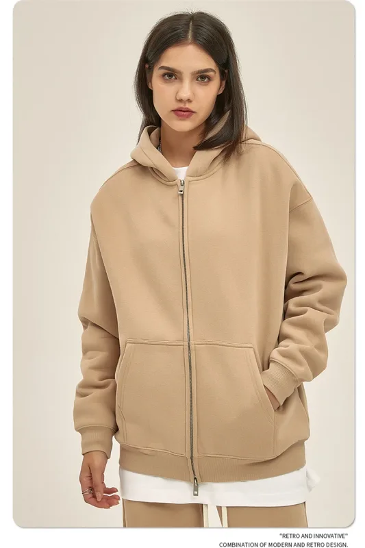 New Men Double Headed Zipper Fleece Hoodies Unisex Loose Basic Solid Warm Hooded Sweatshirts Coats For Winter HY0633 — image 36