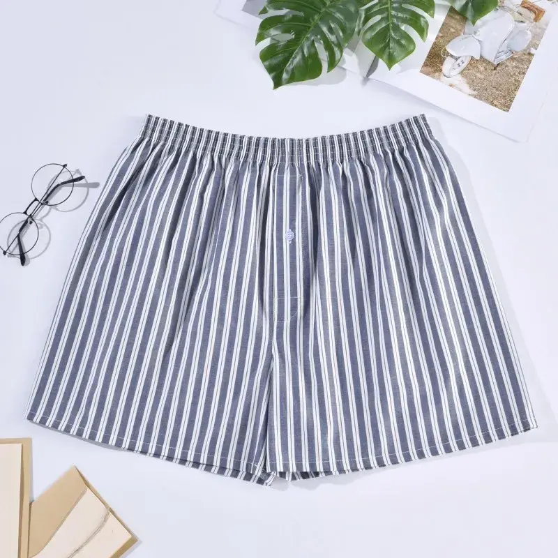 Męskie bokserki Casual bawełniane kalesony do spania bielizna męska strzałka majtki w paski kratę luźna wygodna odzież domowa XL-4XL