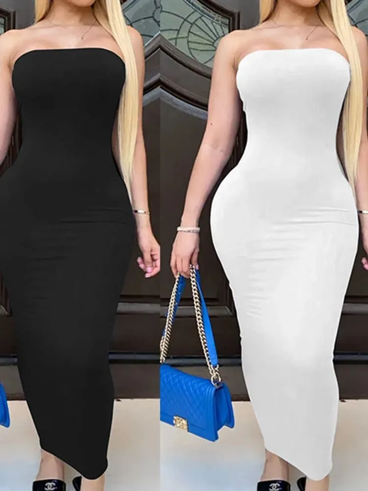 Spring Summer Women's Dress Solid Color Sexy Sleeveless Chest Wrapped Long Beach Dress — image 3