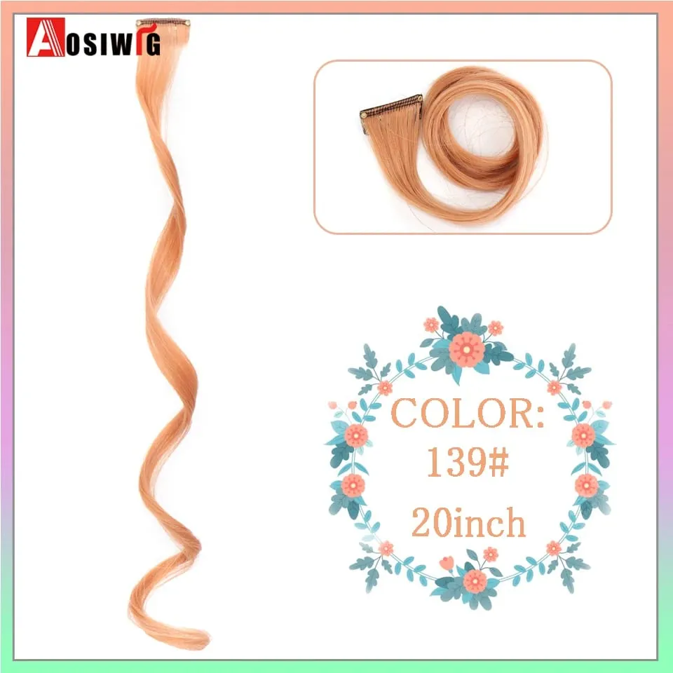 22" Synthetic Long Straight Rainbow Highlight Colored Hair Extensions Clip In One Piece Ombre Pink Purple Green Yellow For Wome — image 27