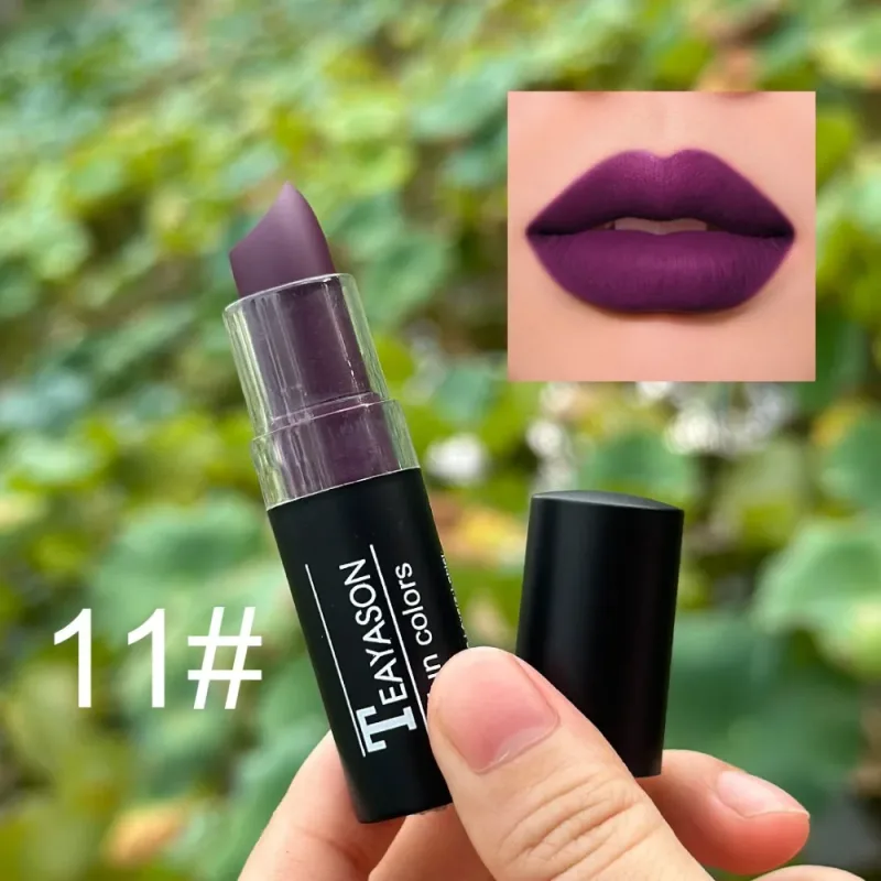 12 Color Lipstick Waterproof Long Lasting Clay Nude Lip Primer Concealer Lip Gloss Matte Gothic Black Makeup Halloween Lip Stick