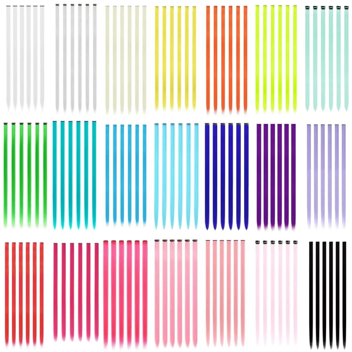 6 pçs extensões de clipe sintético 24 Polegada extensões de cabelo colorido destaques festa longo em linha reta hairpieces para mulheres crianças menina — image 6
