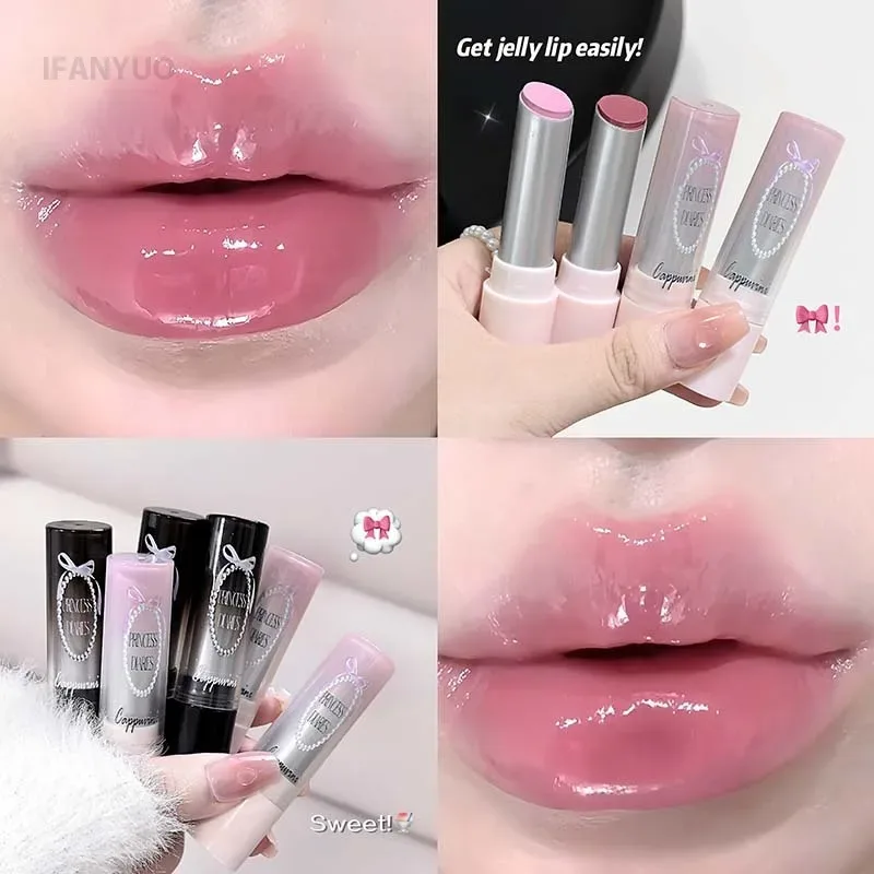 Pink Crystal Mirror Glass Solid Lip Gloss Round Tube Water Light Lipstick Clear Jelly Lip Glaze Nude Brown Moisturizing Lip Tint