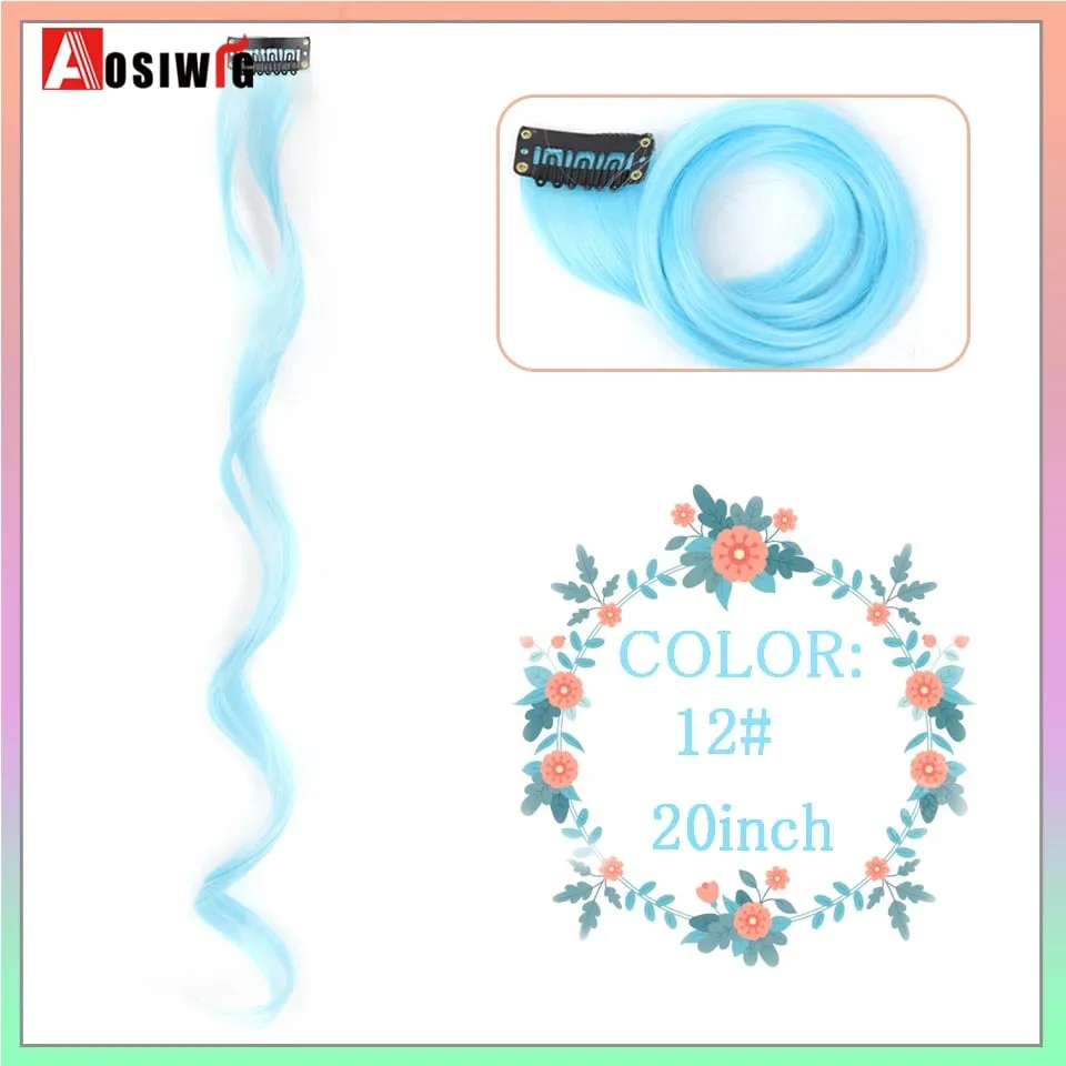 22" Synthetic Long Straight Rainbow Highlight Colored Hair Extensions Clip In One Piece Ombre Pink Purple Green Yellow For Wome — image 9