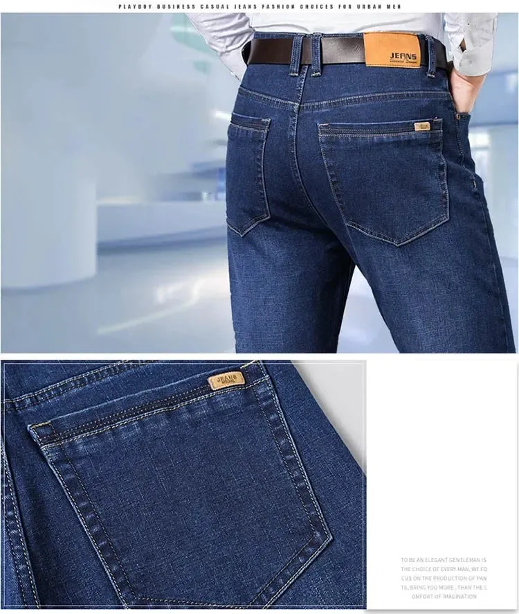 Large Size 40 42 44 46 2025 New Business Casual Stretch Trousers Classic Blue Denim Pants Male Men's Loose Straight Jeans — image 8