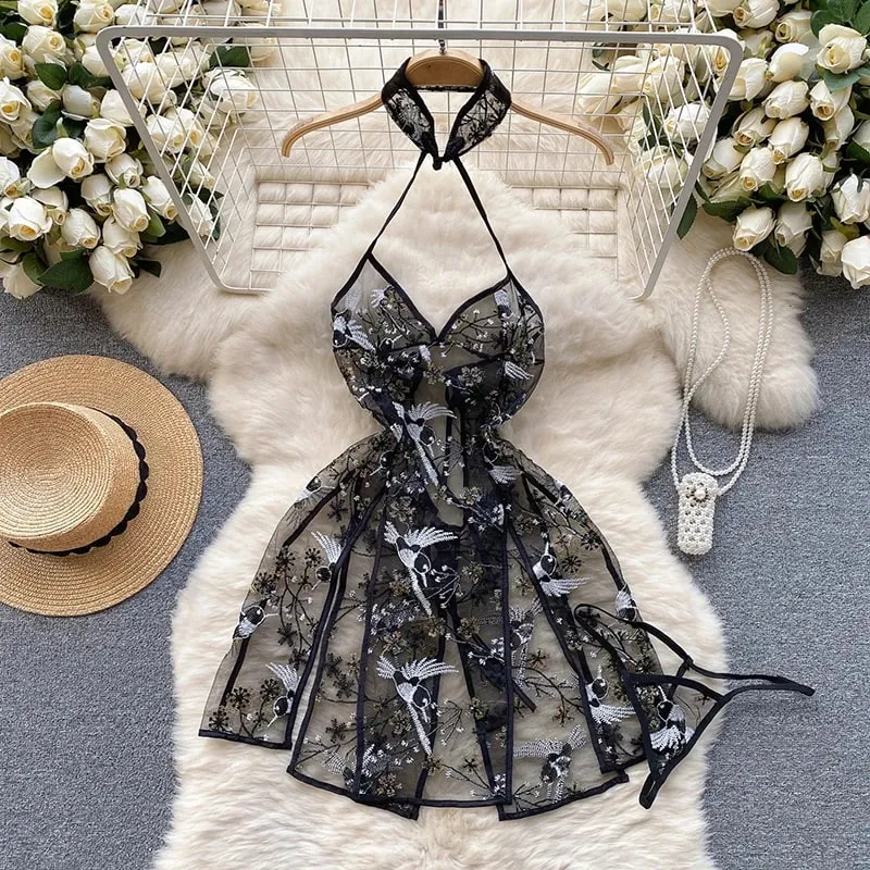 Women' Halter Neck Sleeveless Playsuit Sexy Cute Cow Black And White Contrast Bodysuit Hollow Lace Up Backless Erotic Lingerie — image 30