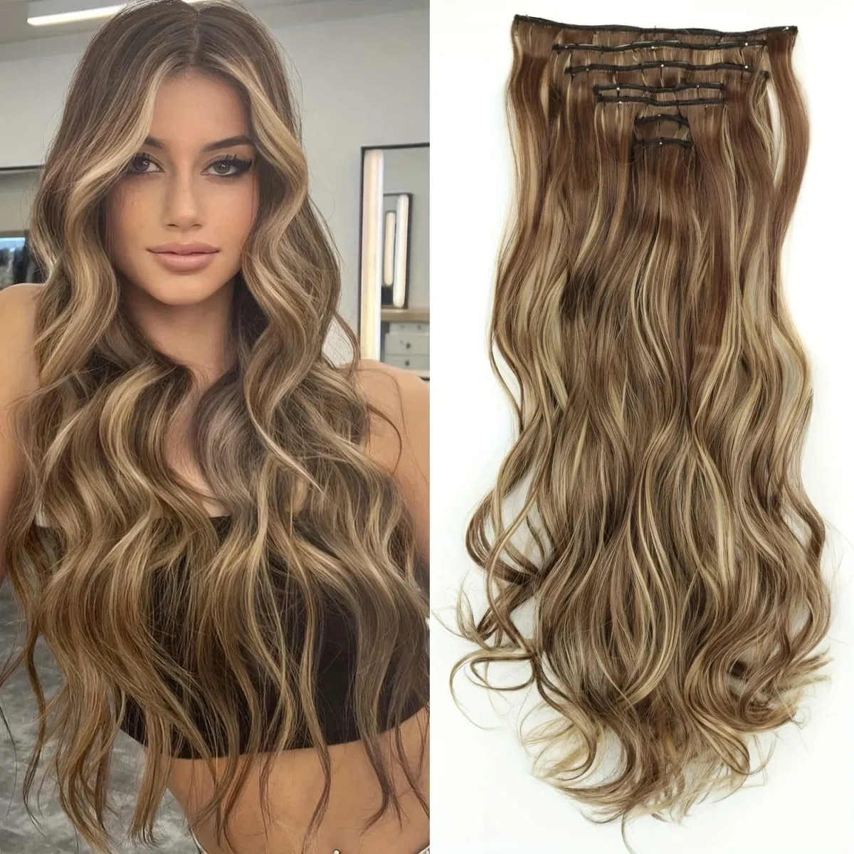 Long Straight Hairstyle 16 Clips 7Pcs/Set Hair Extensions Natural Synthetic Blonde Black Hairpieces Heat Resistant For Women — image 21