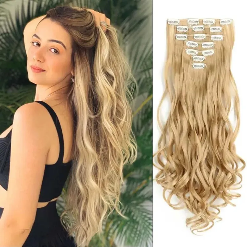 22 Inch Elegant Sexy Hair Curly Extensions 7Pcs/Set 16 Clips Long Curly Wave-Body Wave Hair Extensions Clip In Hair Extensions — image 9