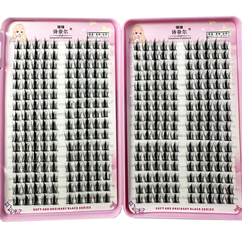 32 řad Fox Eye Manga Cluster Lashes Řasy Kočičí Eye Řasy Individuální řasy Přirozený vzhled DIY Prodloužení řas Objem Shluky řas