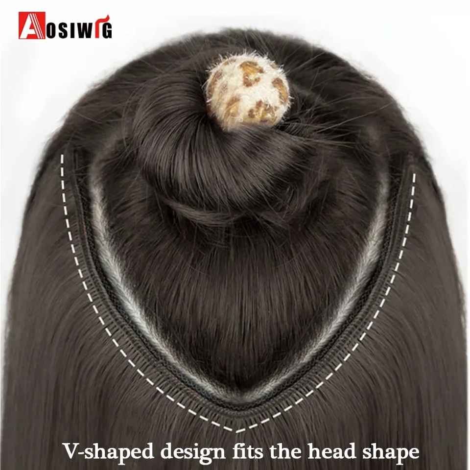 22inch Syntheic Long Straight Hair Extension V-shaped Layered 4 Clips Invisible Hairpiece Wig for Women Top of the Head Increase — image 4