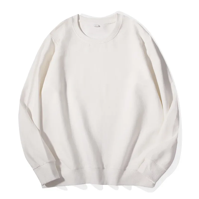 260g 100% Cotton Men's Hoodless Sweater Pullovers Sweatshirts Men Loose Solid Color Warm O Neck Tops Hip Hop Y2k Sweatshirt Tops — image 7