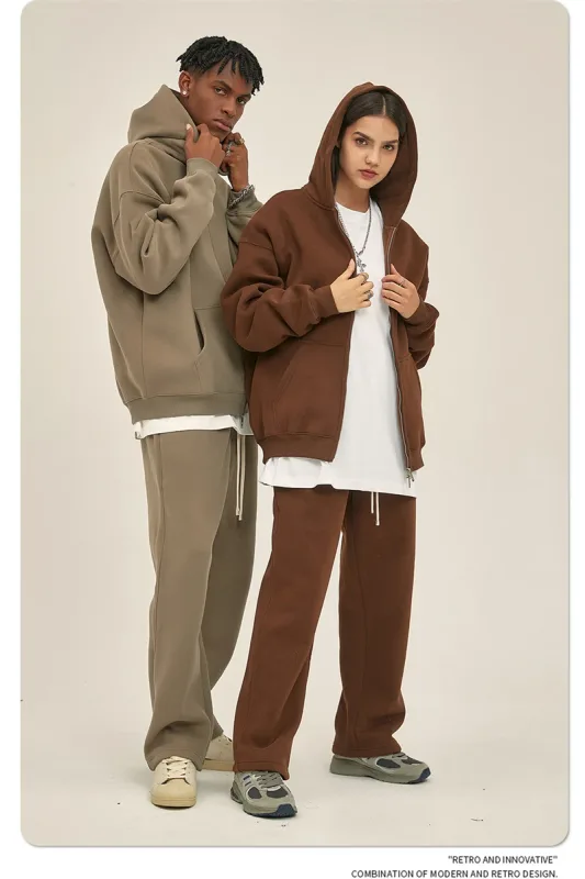 New Men Double Headed Zipper Fleece Hoodies Unisex Loose Basic Solid Warm Hooded Sweatshirts Coats For Winter HY0633 — image 9