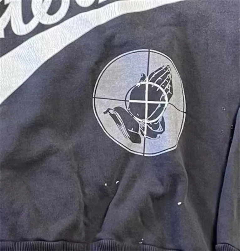 2025 Saint Star Pattern Printed Pure Cotton Washed Vintage Hoodie High Street Casual Loose Fashion Fleece Oversize Trendy Tops