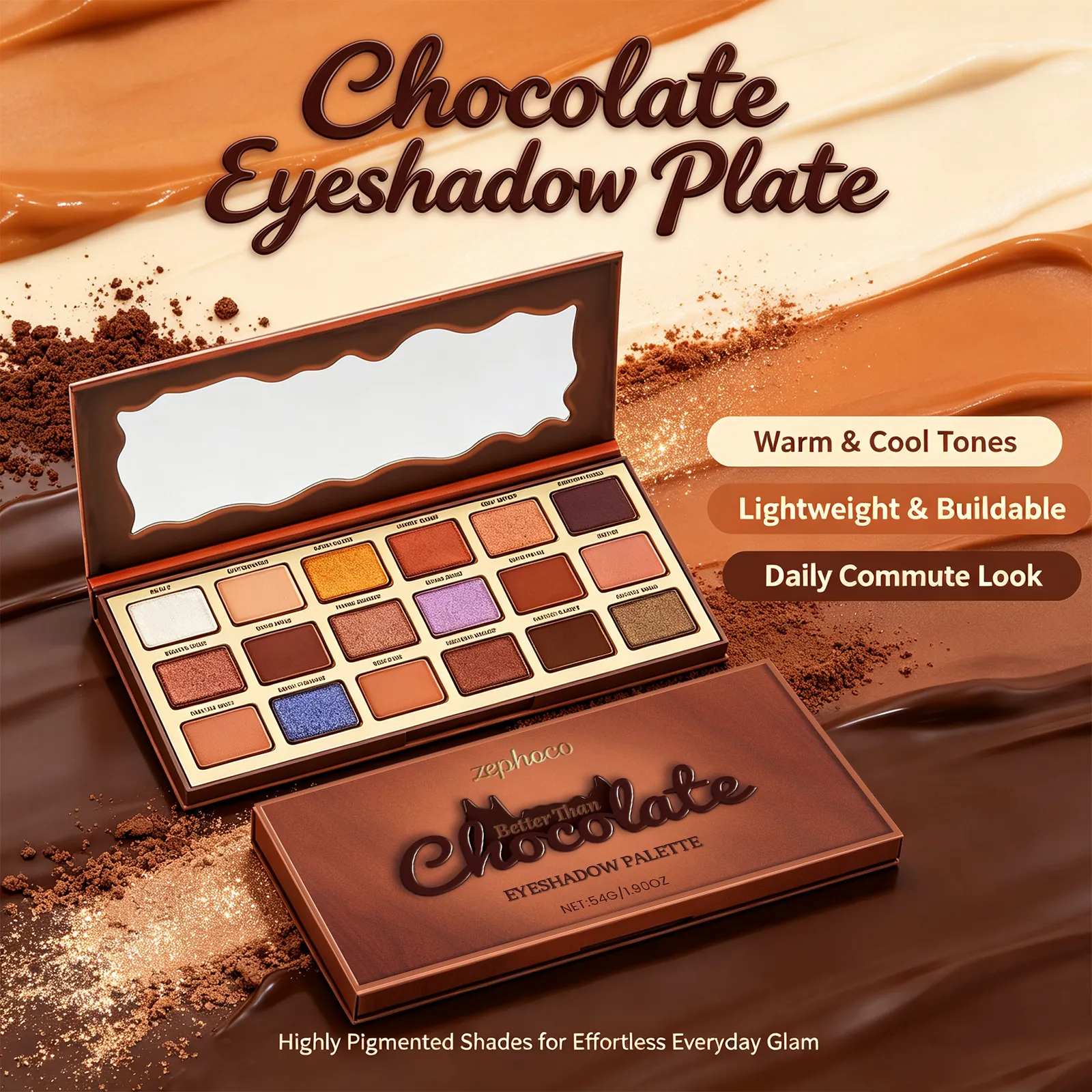 18 Color Chocolate Style Eyeshadow Palette Earth Colored Highlight Cool Tone Long Lasting Pigmented Eyeshadow Eye Makeup — image 1