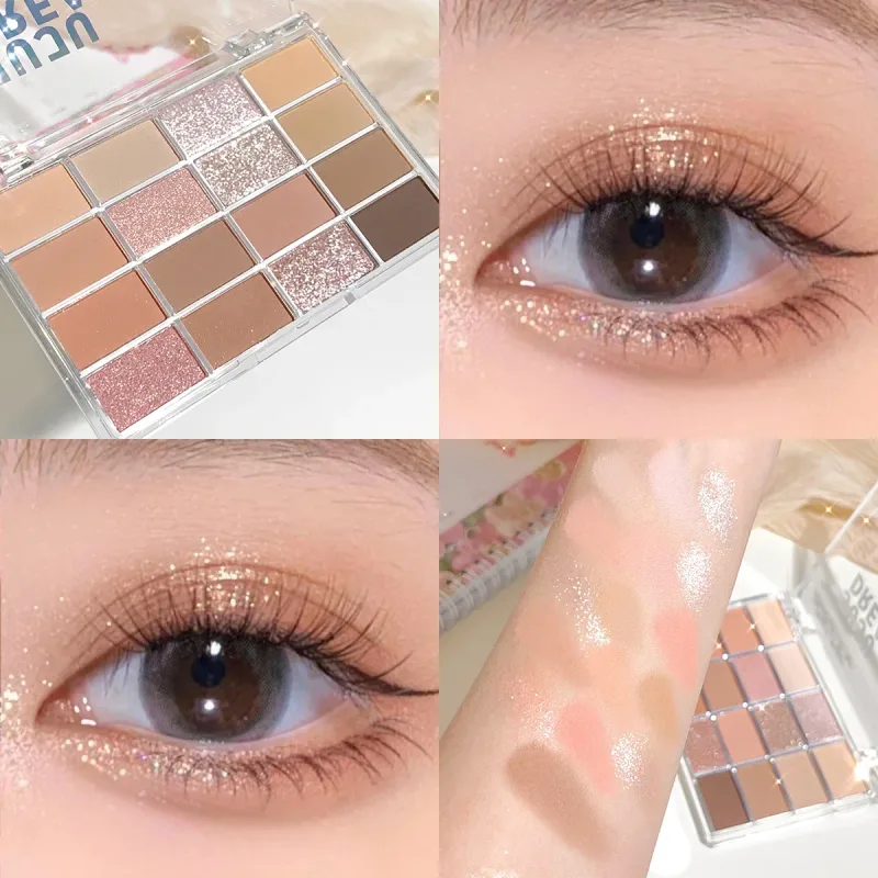 16-Color Eyeshadow Palette Matte & Shimmer – Nude Earth Tones Silky Blendable Texture Korean Style Natural Eye Makeup Look — image 8