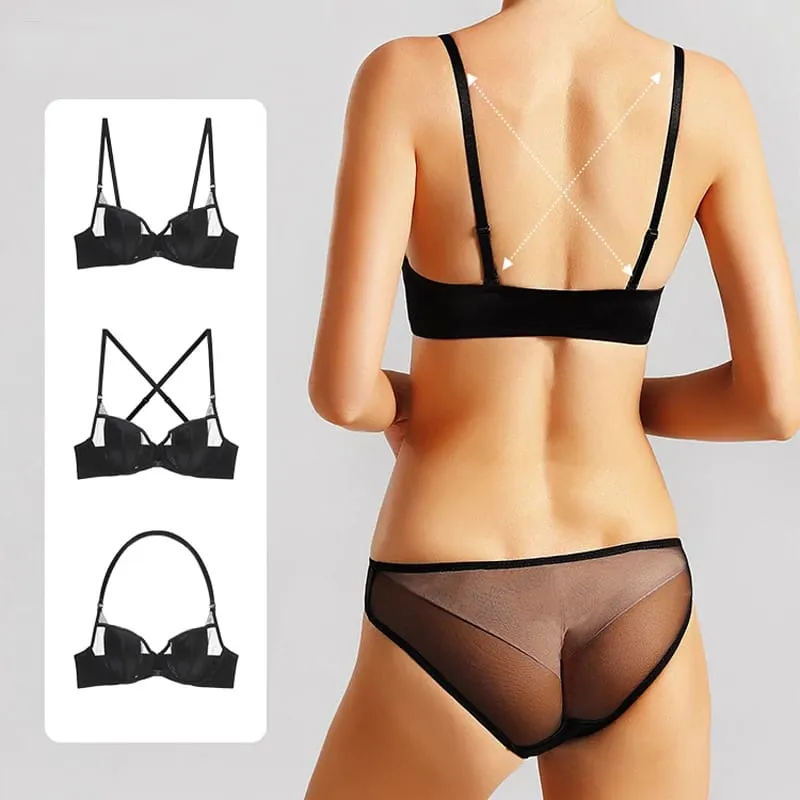 Nuova biancheria intima da donna in pizzo sottile con coppa estiva, set di reggiseno push up con fibbia anteriore sexy, cinturino regolabile, bellissimo intimo posteriore — image 6