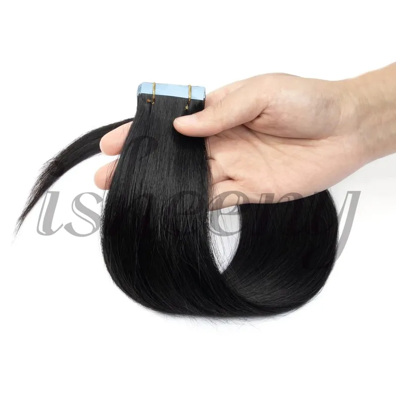 Isheeny Tape in Human Hair Extensions Straight 12"-20" Natural Machine Remy Tape Hair Extension 20pcs Black Brown Blonde Hair