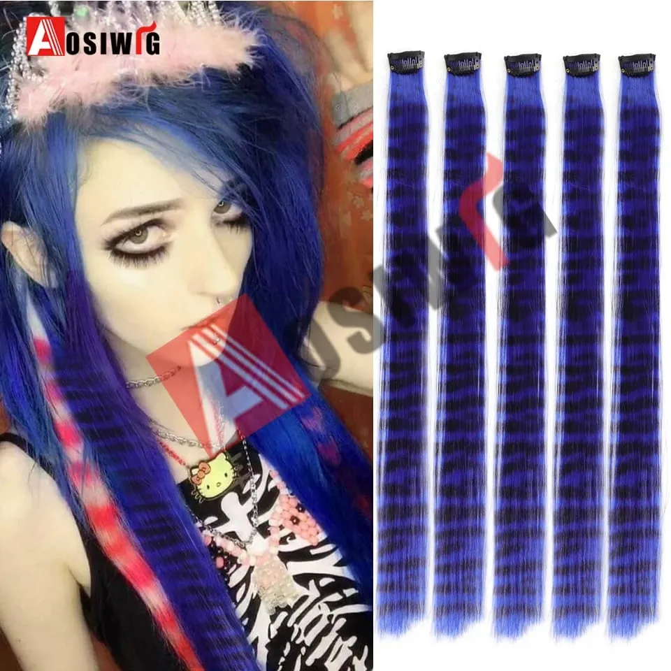 5PC Synthetic Feather Hair Extensions With Clips Heat Resistant Straight Hair Extensions Color Colored Black Hair Clip Womens 8G — image 14