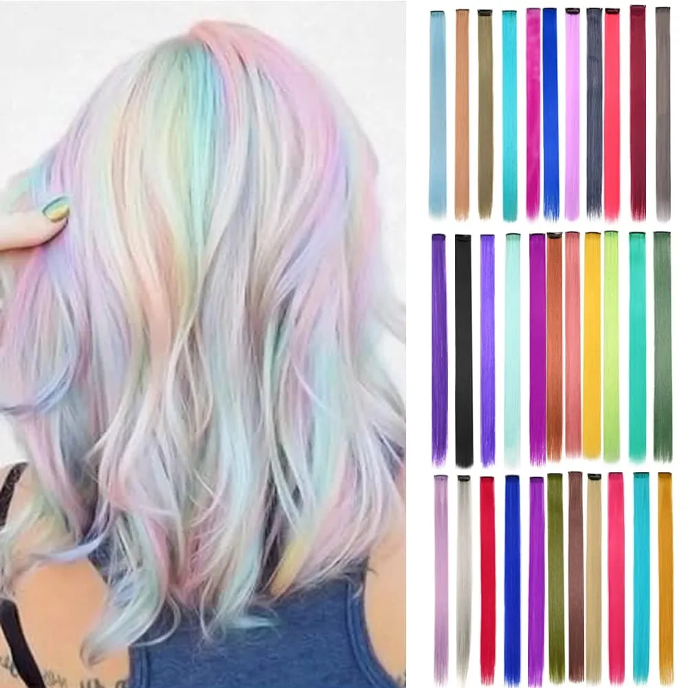 10PCS/Pack Colored Party Highlights Clip in Hair Extensions for Girls 22 Inches Omber colors Straight Hair Synthetic Hairpieces — image 8