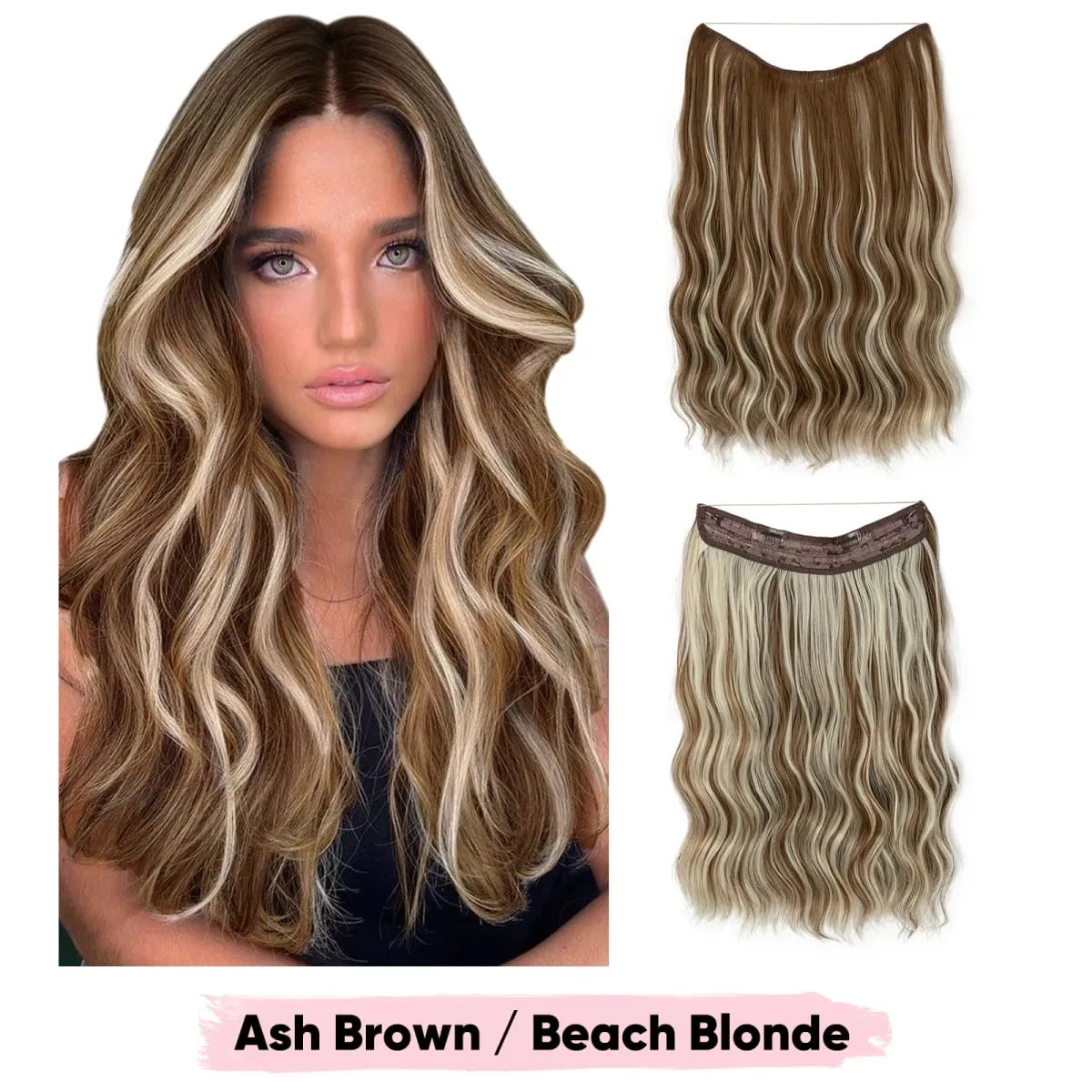 Synthetic Wave Invisible Wire Clip in Hair Extensions Fish Line With Clips Hairpiece Ombre Fake Hair Piece For Woman — image 23