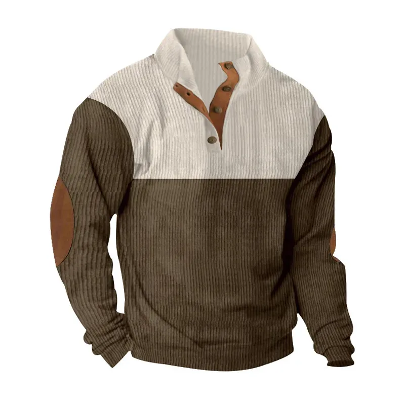 Men's Hoodies Spring And Autumn Corduroy Casual Patchwork Stand Collar Button Sports Hoodie Man Clothing — image 14