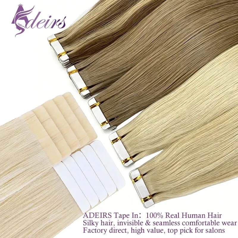 Tape in Human Hair Extensions Natural Seamless Invisible Soft 14"-24" Real Natural Hair Remy Quality Straight Black Brown — image 2