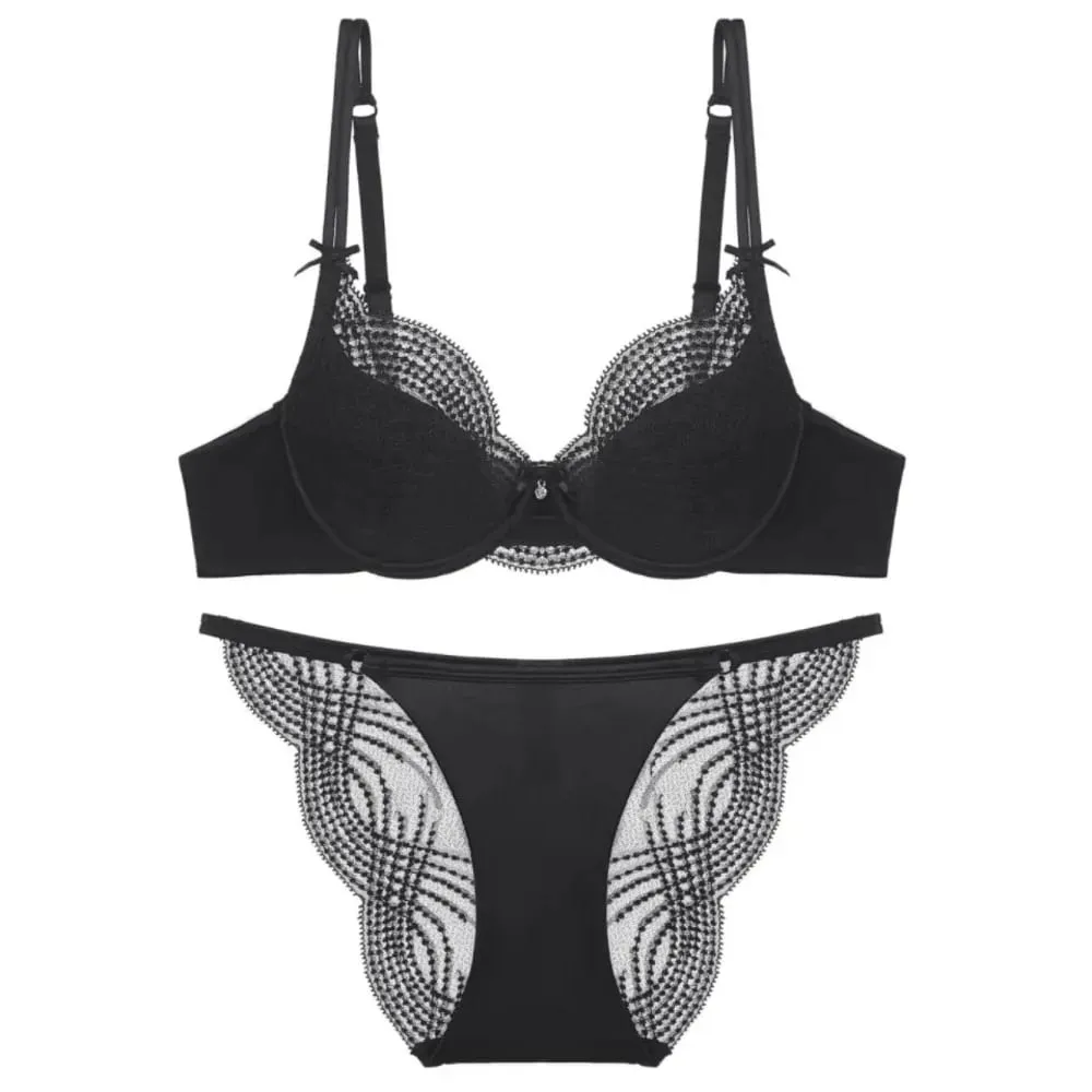 Meia xícara conjunto de lingerie feminina copo fino push up macio underwire sutiã calcinha pequeno peito reunir apoio lateral anti sag roupa interior 32-38 — image 7