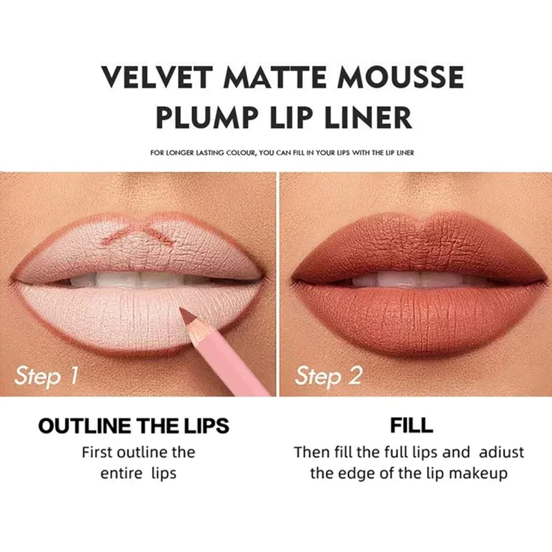 12-Color Waterproof Matte Lip Liner Pencil Lasting Smudge-Proof Lipliner Non-Transfer Formula Precise Outline Lip Pencil Makeup